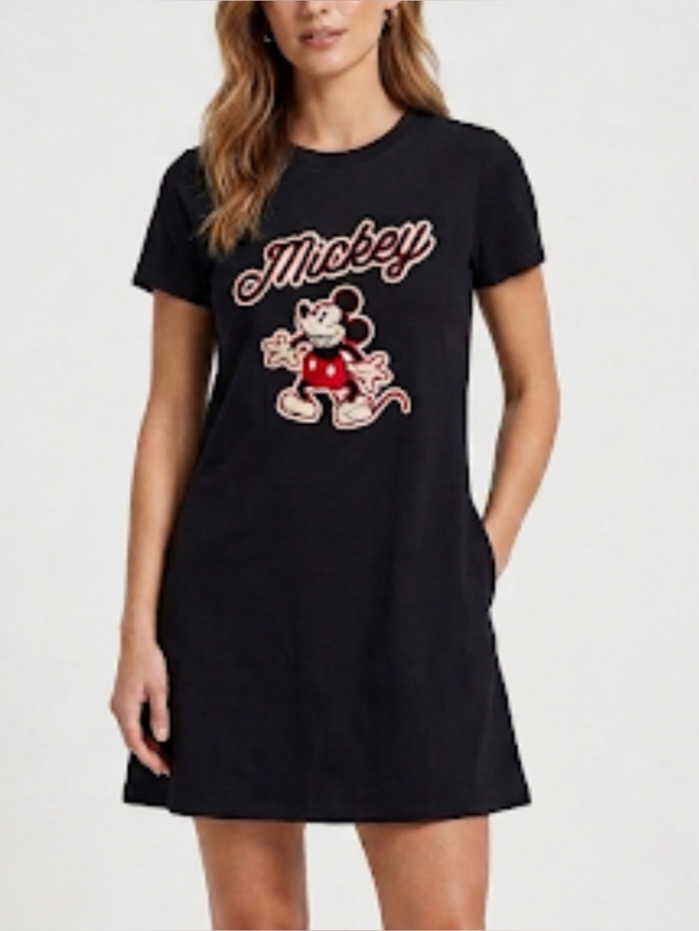 Mickey Mouse Fit and Flare T Shirt Dress in Black